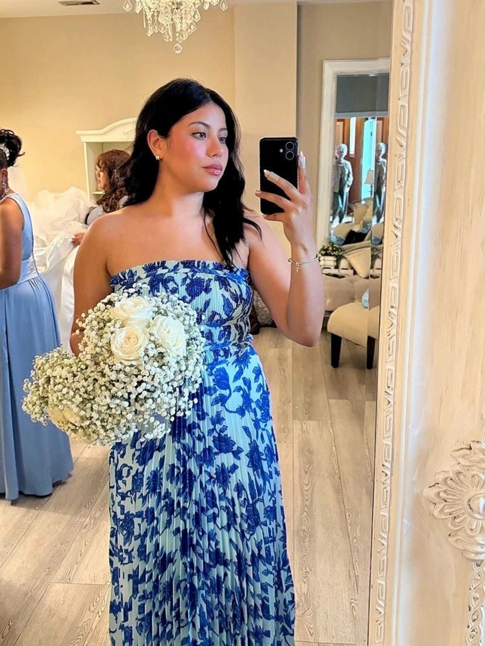 Floral Maxi Dress in Blue & White Like New
